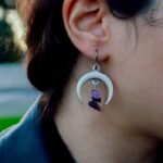Celtiana | Modelo Lunas - Brincos hipoalergénicos e níquel free (sem níquel) com Cristal Ametista, Aventurina e Obsidiana Negra