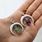 Celtiana | Modelo Lunas - Brincos hipoalergénicos e níquel free (sem níquel) com Cristal Ametista, Aventurina e Obsidiana Negra