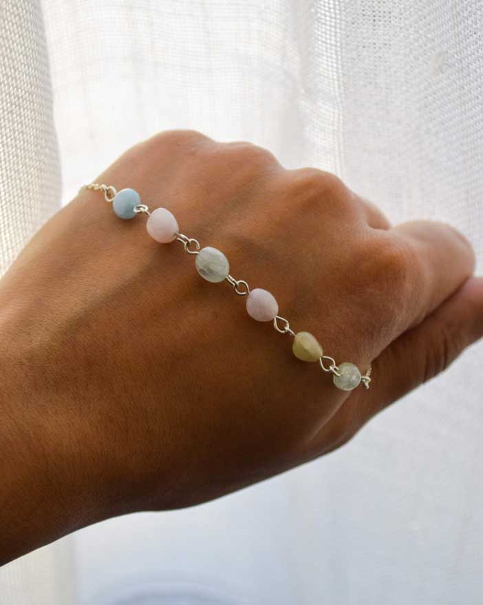 Tornozeleira, Pulseira de Pé ajustável em Prata 925 sem Níquel e Cristais Ágata