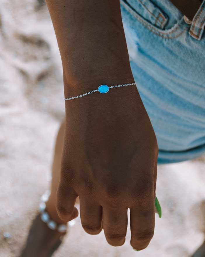Celtiana | Pulseira Kery - Pulseira em Prata 925 sem Níquel com Cristal Opala Azul