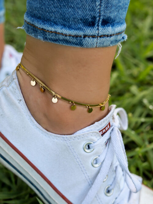 Pulseira dourada para o pé em Aço Inoxidável sem Níquel - Tornozeleira Isla | Celtiana
