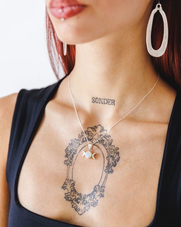 Colar luas em Prata 925 com Cristal Pedra da Lua - Colar Elunara | Celtiana