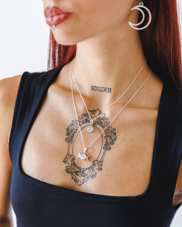 Colar em Prata 925 com Cristal Pedra da Lua - Colar Moirin | Celtiana